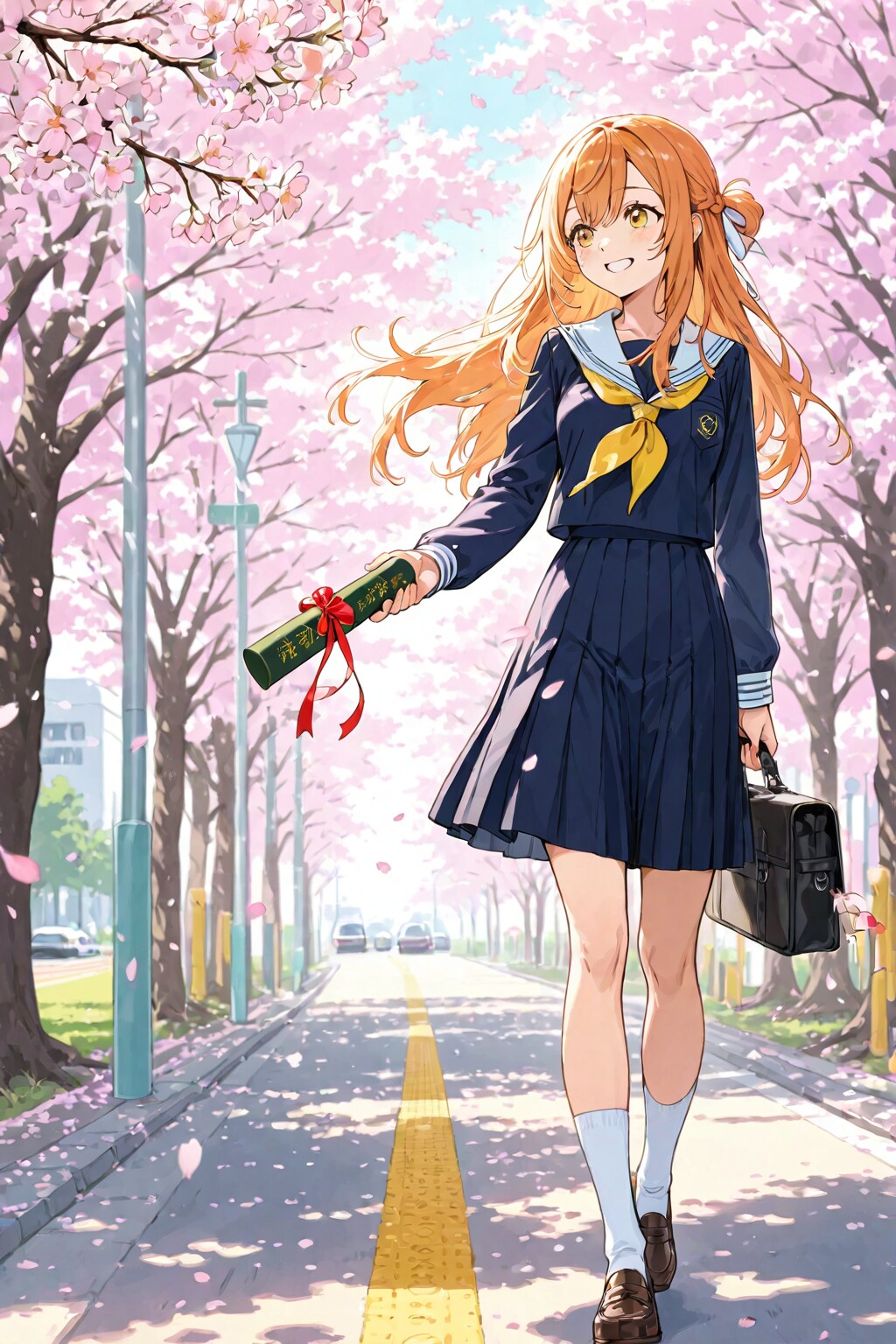 桜吹雪のラスト通学路