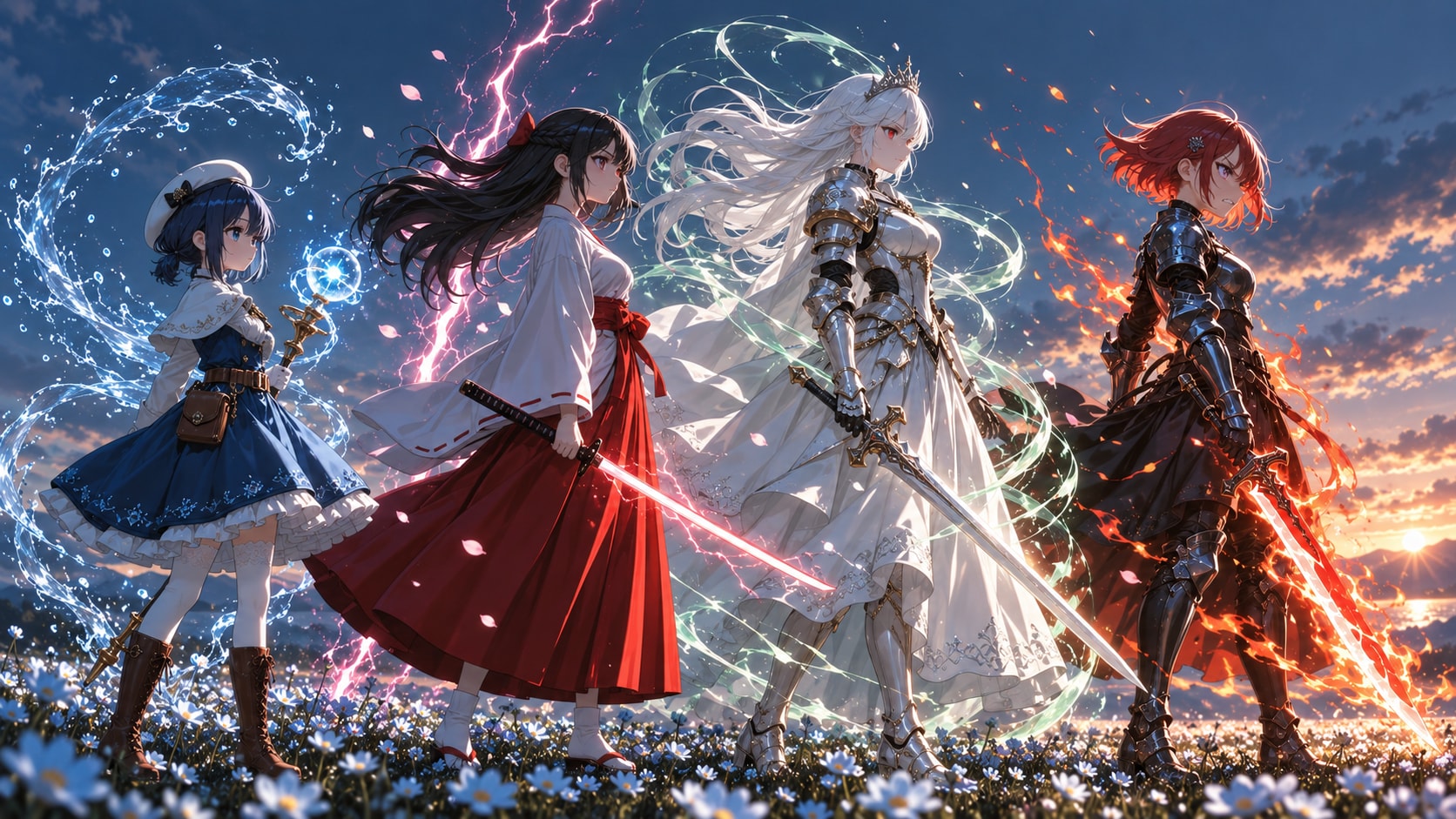 四天王 ― 水雷風炎 ― | の人気AIイラスト・グラビア