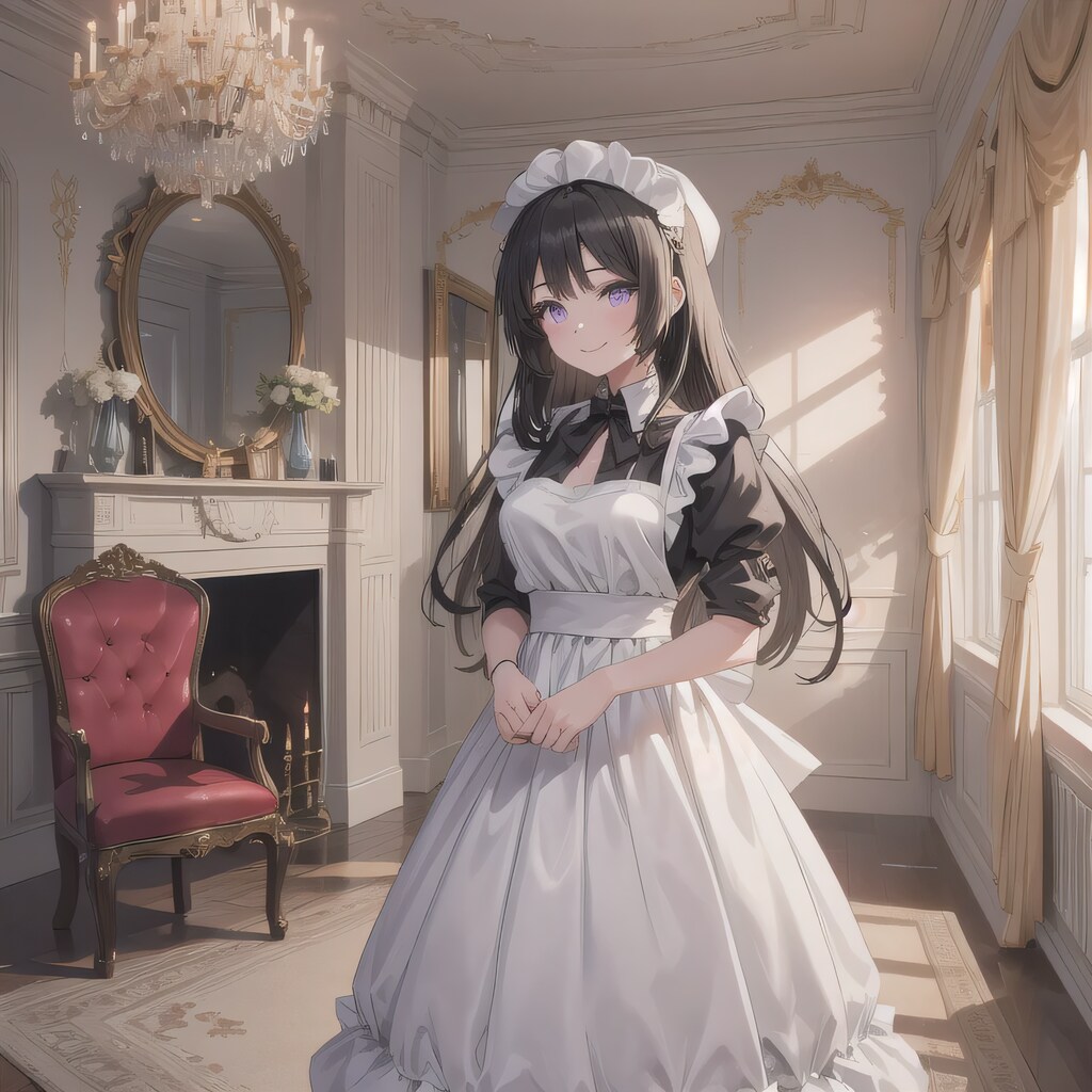 黒髪ロングでメイド服の少女３２