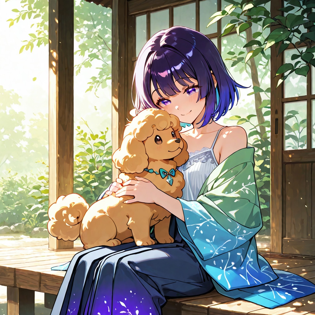 藍の休息、縁側と琥珀の眼差し | の人気AIイラスト・グラビア