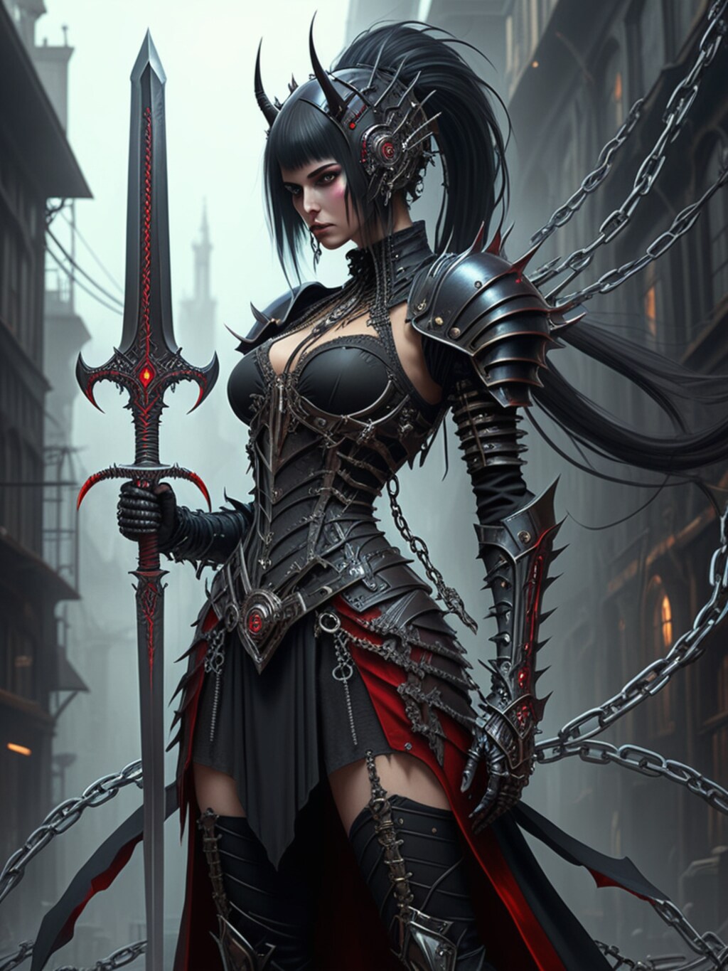 steampunk demon armor girl
