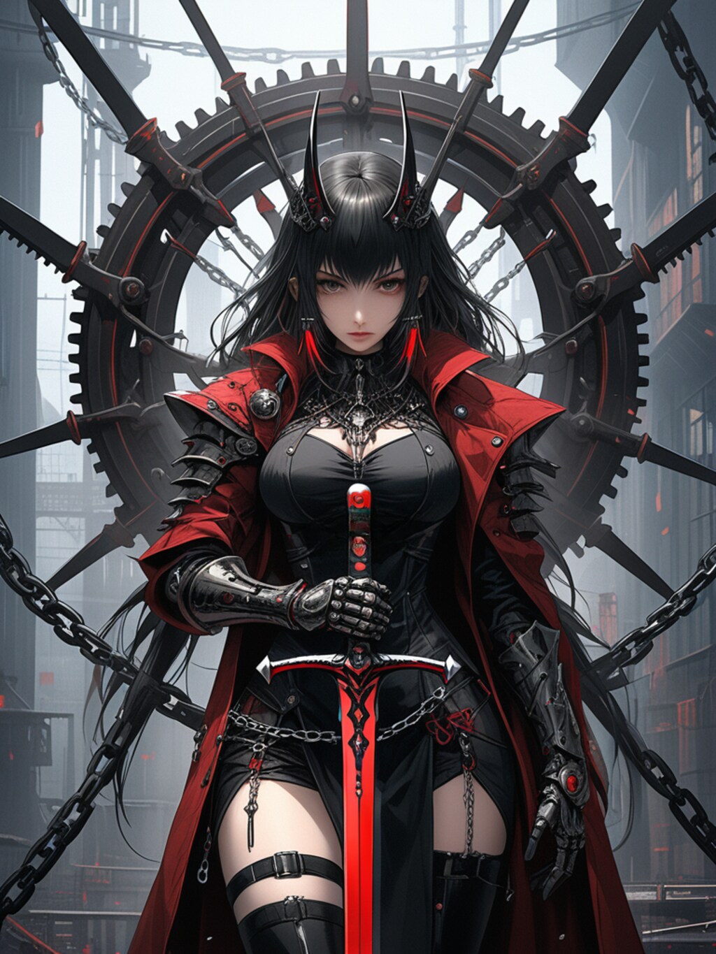steampunk demon armor girl