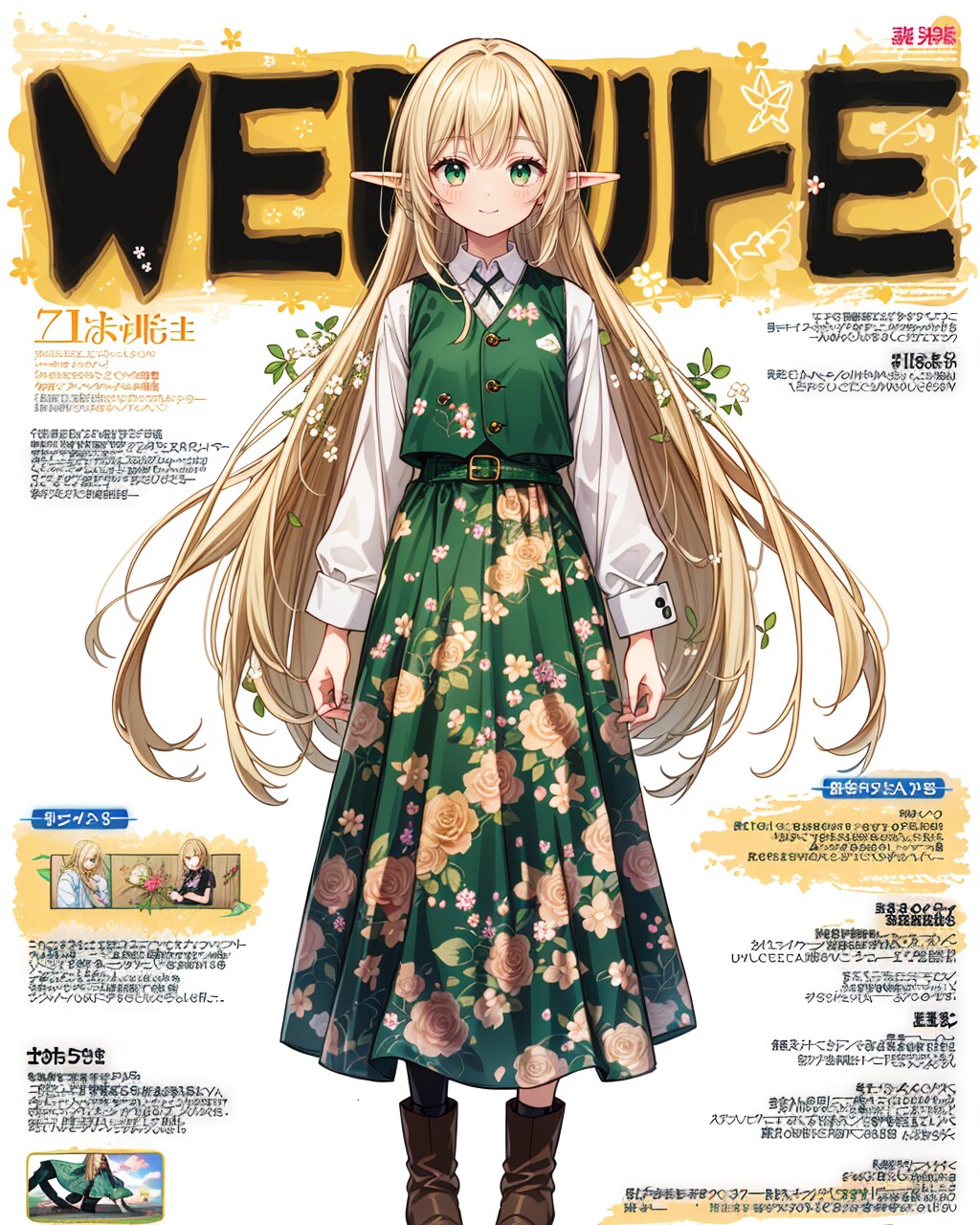 花柄衣装のエルフ魔女