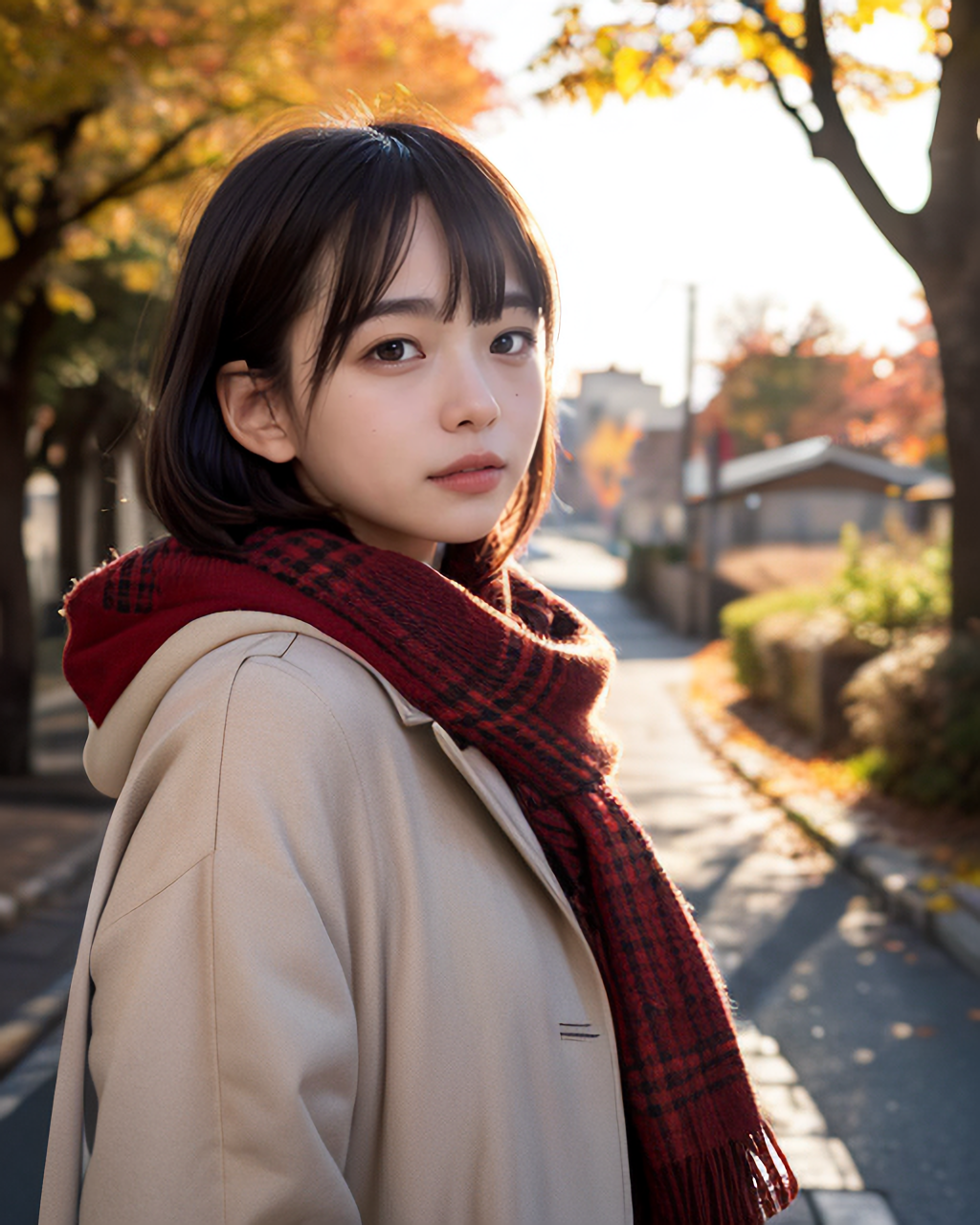 秋と夕日と女の子