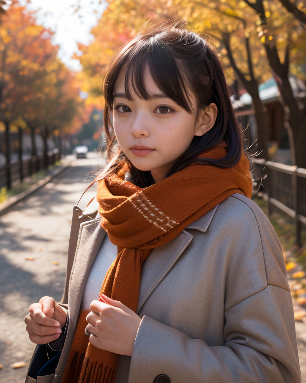 秋と夕日と女の子