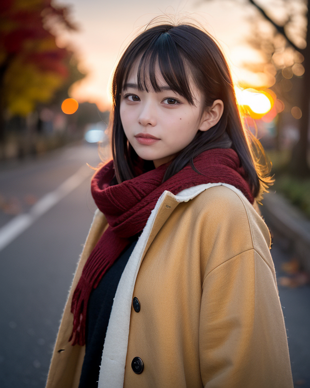 秋と夕日と女の子