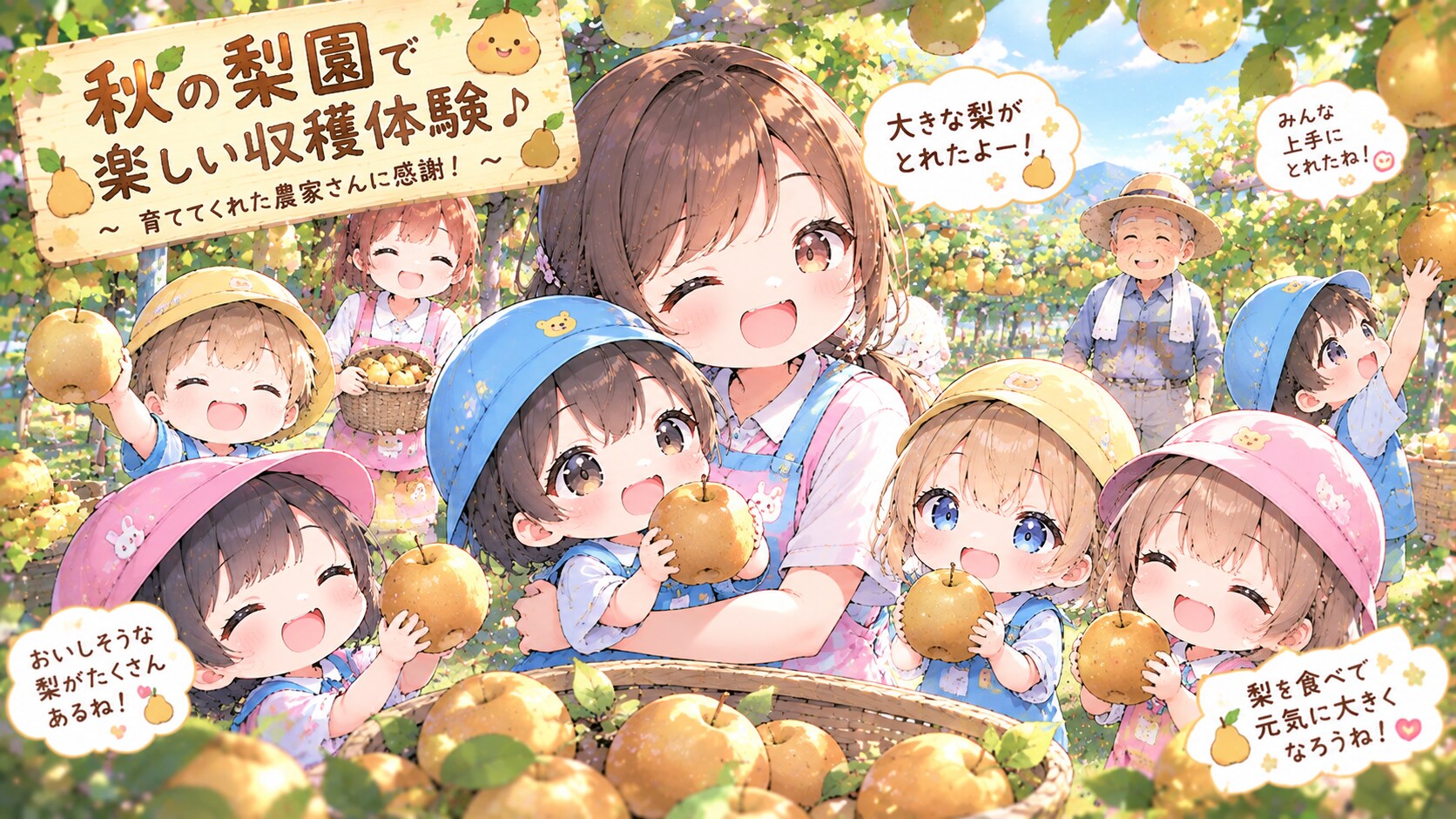 園児達と秋の遠足｜梨狩り３（80/100） | の人気AIイラスト・グラビア