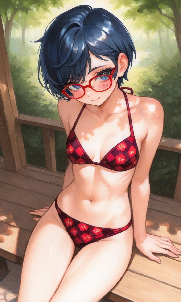 軒先でビキニ