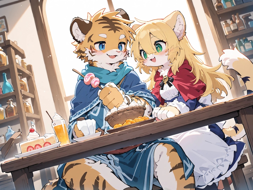 お菓子占いを開発するトラの子たち