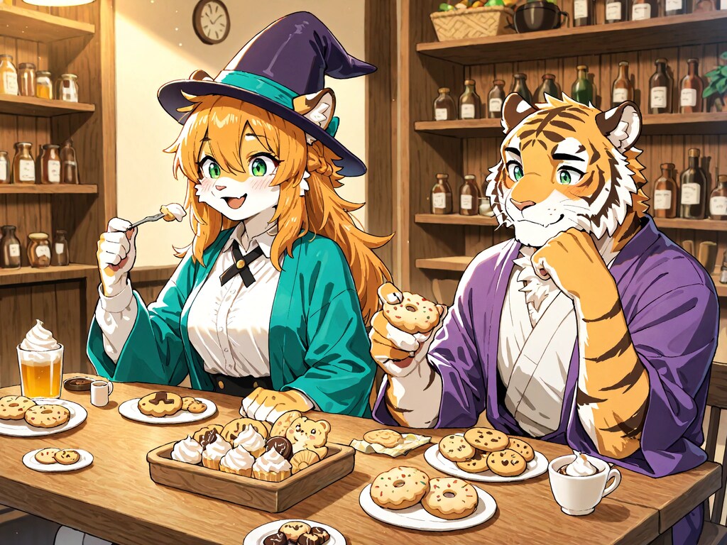 お菓子占いを開発するトラの子たち