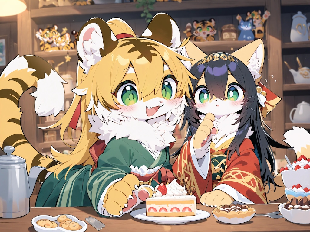 お菓子占いを開発するトラの子たち