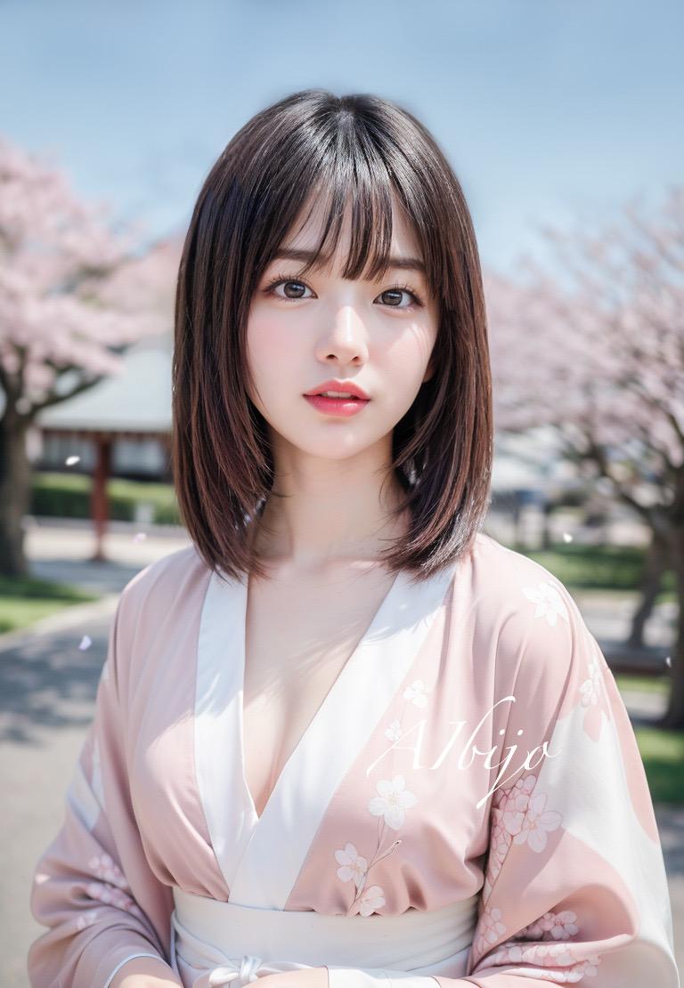 桜と美女