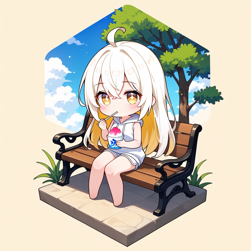 かき氷を食べる