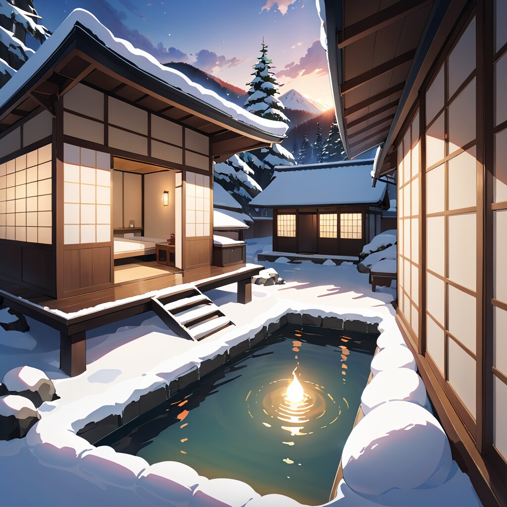 VEGA風景画（港町と露天風呂付旅館）