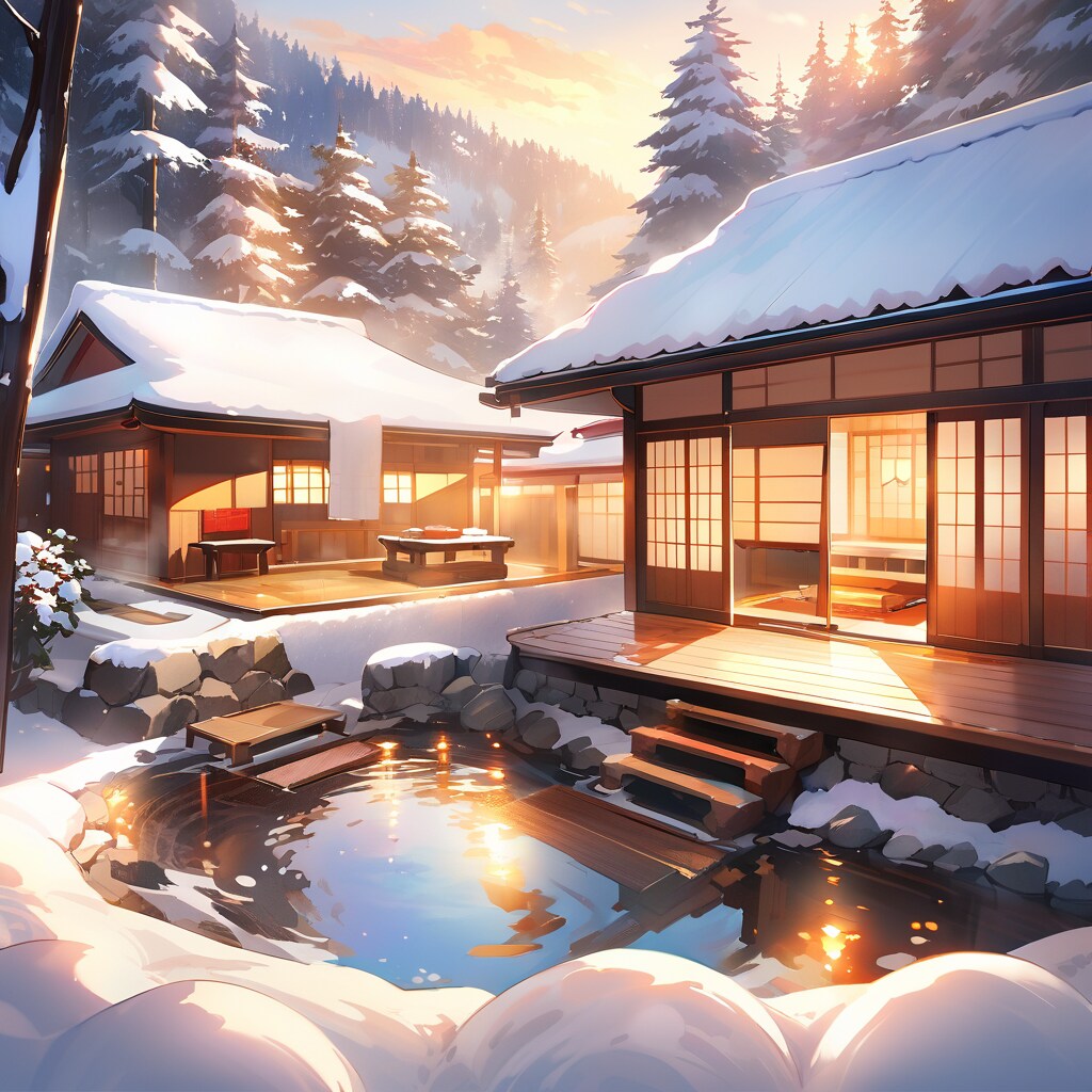 VEGA風景画（港町と露天風呂付旅館）