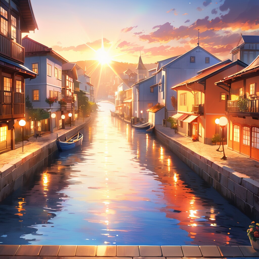 VEGA風景画（港町と露天風呂付旅館）