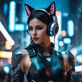 猫耳ヘッドホンを着けた女性 6枚目