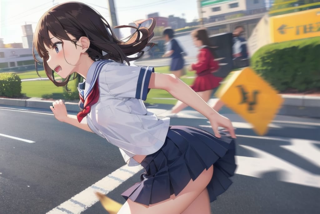 道を疾走る少女