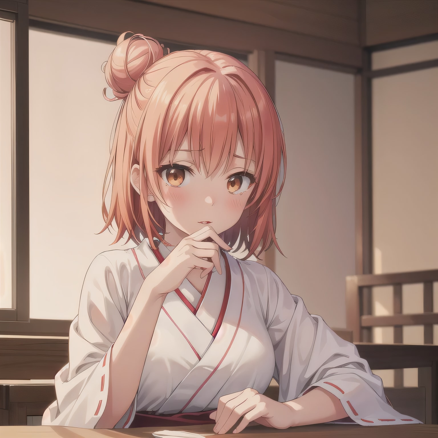 茶髪シニヨンで巫女服の少女 | の人気AIイラスト・グラビア