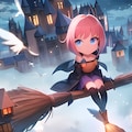 【IP-Adapterの練習】街中をホウキに乗って空を飛ぶ魔法少女 6枚目