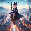 【IP-Adapterの練習】街中をホウキに乗って空を飛ぶ魔法少女 3枚目