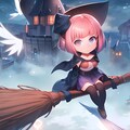 【IP-Adapterの練習】街中をホウキに乗って空を飛ぶ魔法少女 5枚目