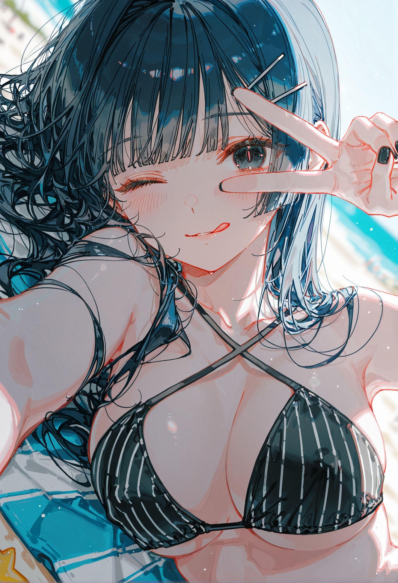浜辺でピース
