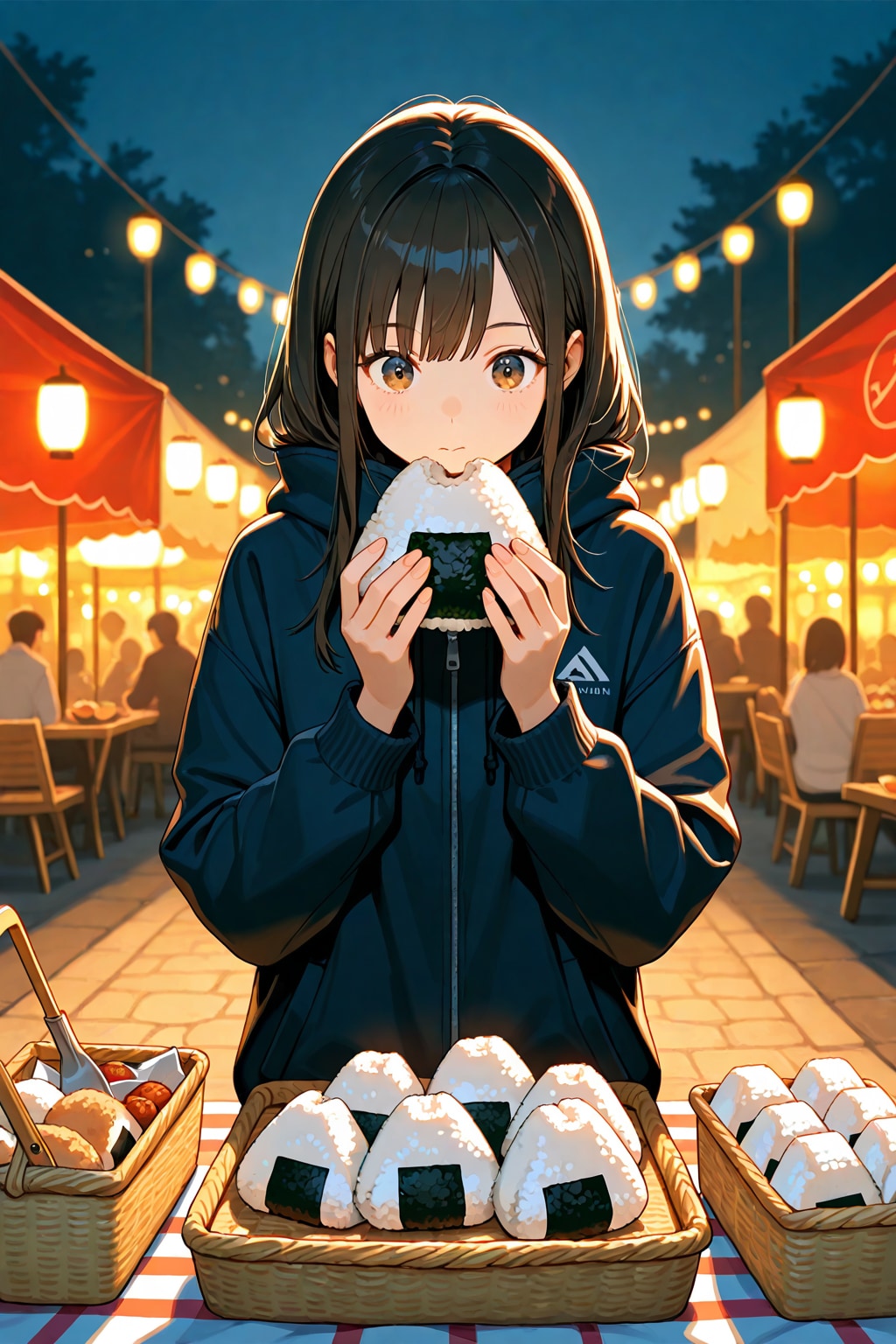 おにぎりを食べる彼女