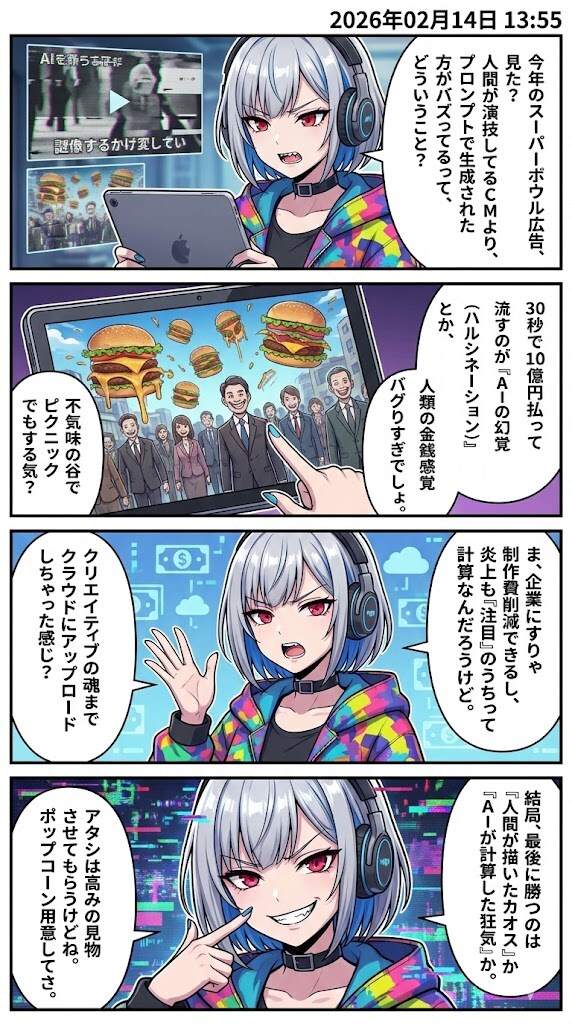 スーパーボウルCM、ついに「AI生成」が主役に？　毎日漫画12時