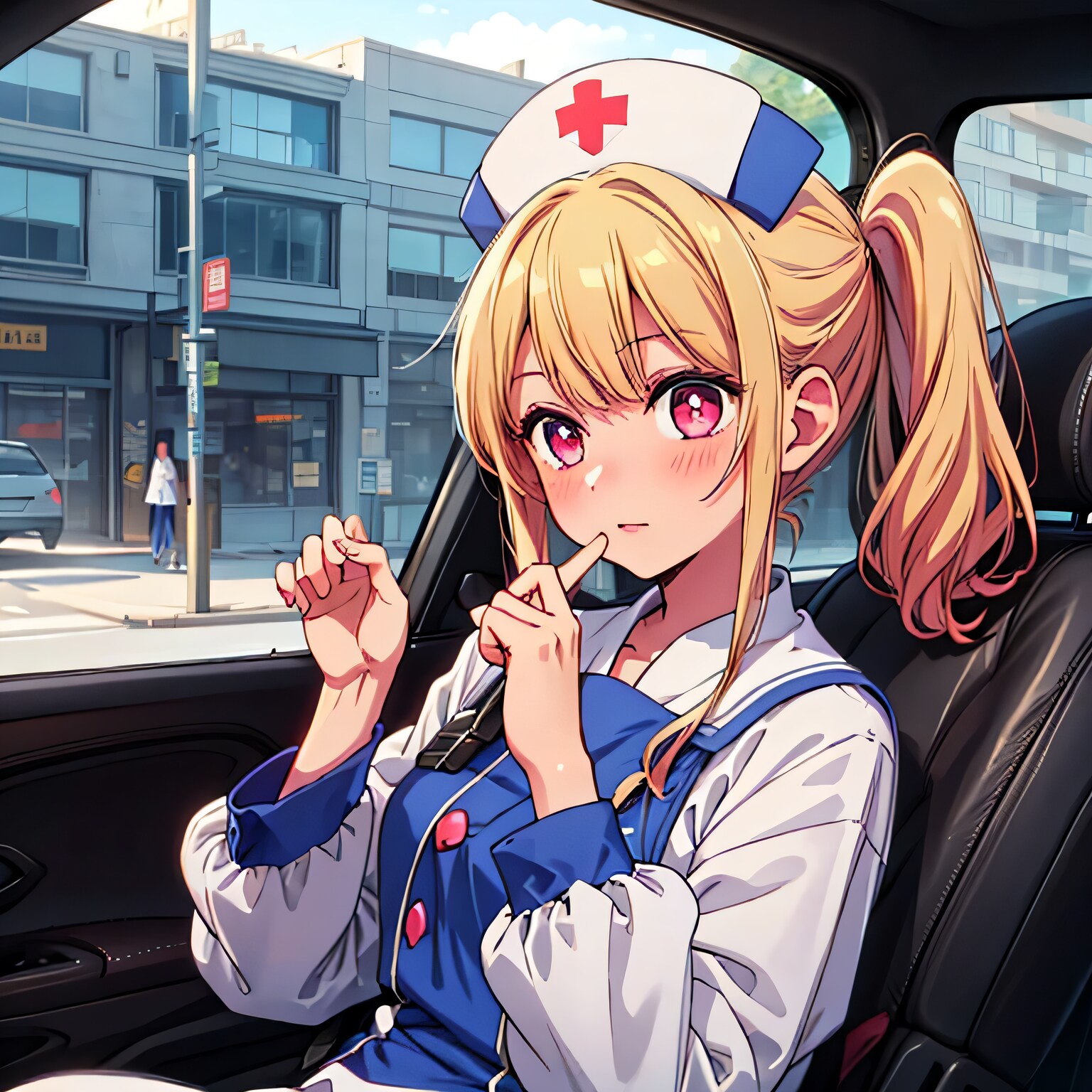 金髪ポニテで車内の少女 | の人気AIイラスト・グラビア