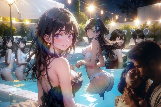 ナイトプール（V4Bも遊んでる。）