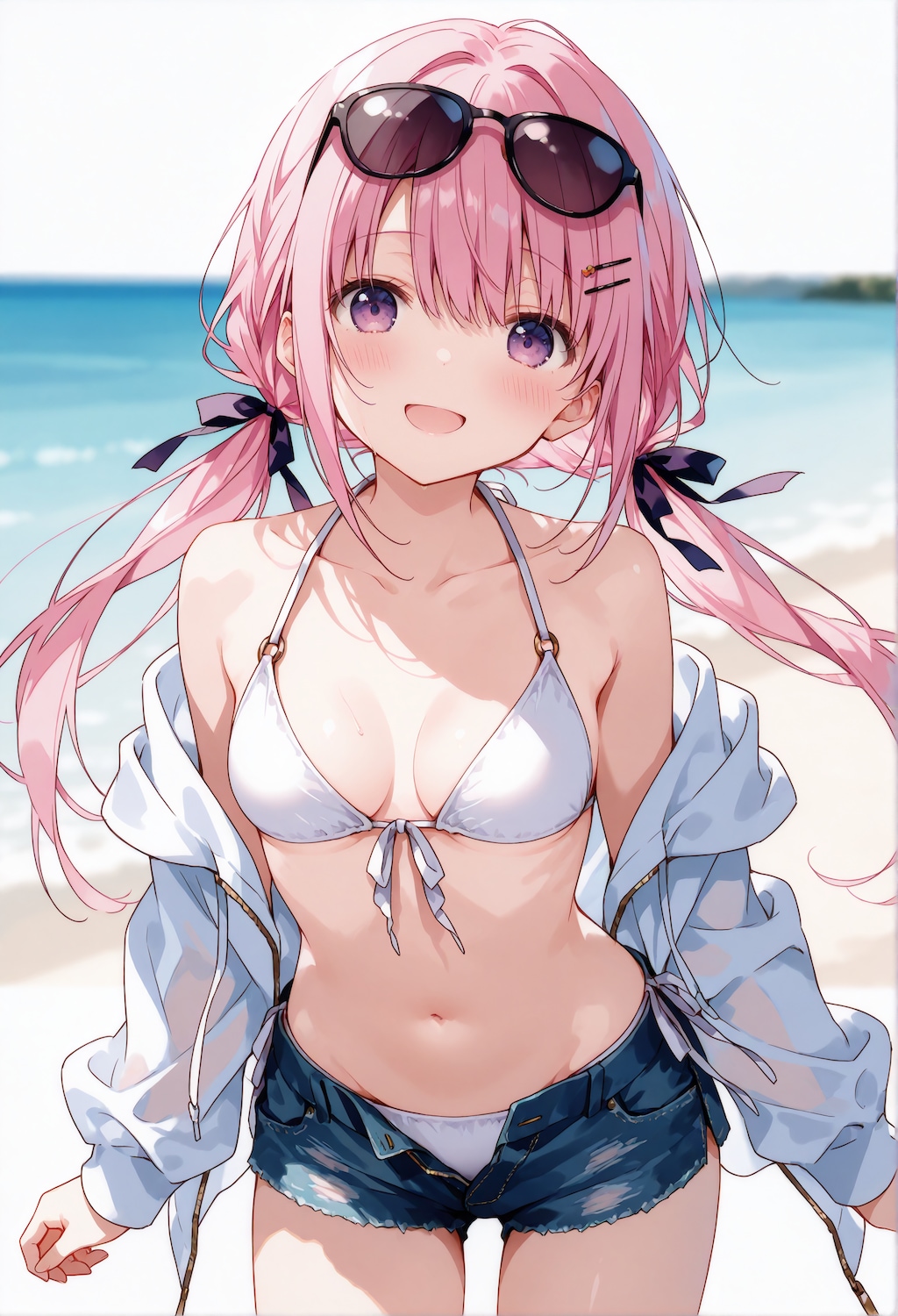 桃香と水着とパーカーと、サングラス