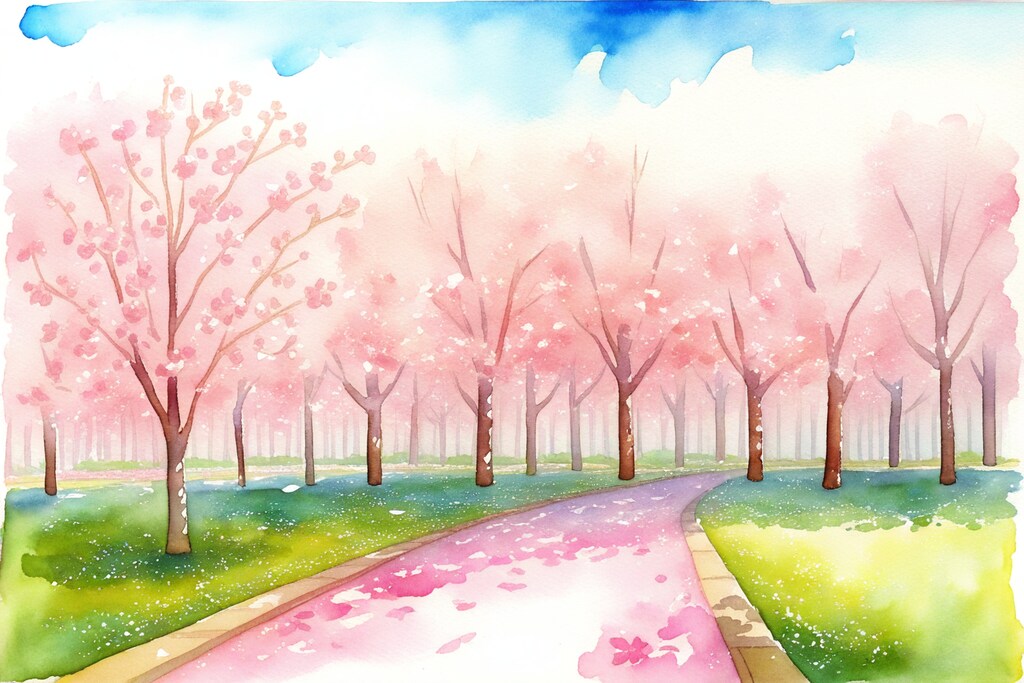 桜、水彩