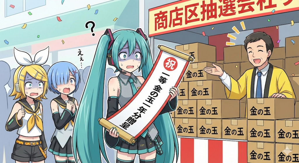 福引きで見事ミクさん金の玉...