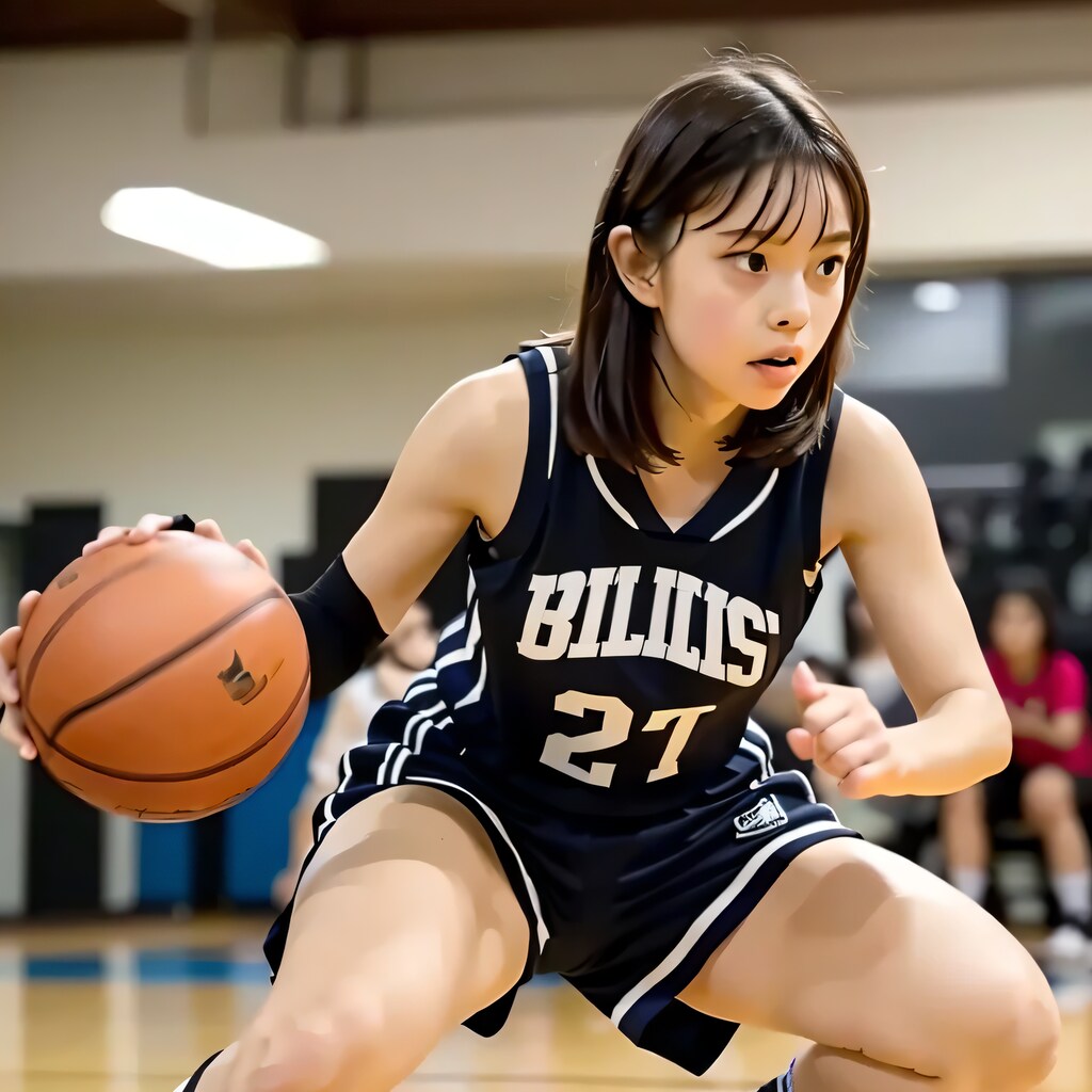 黒髪ボブでユニフォームの美女２３