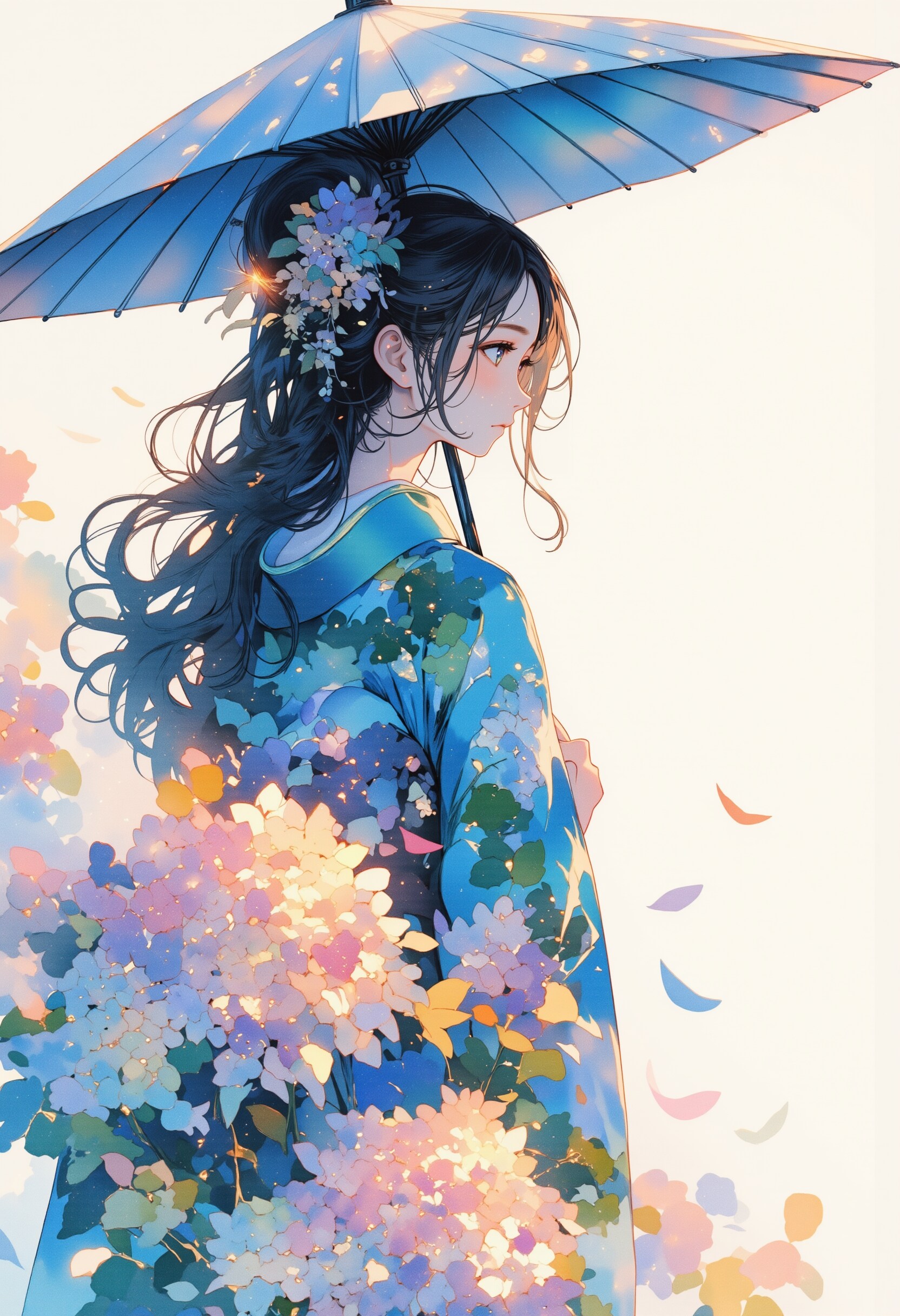 紫陽花と着物の女性 2