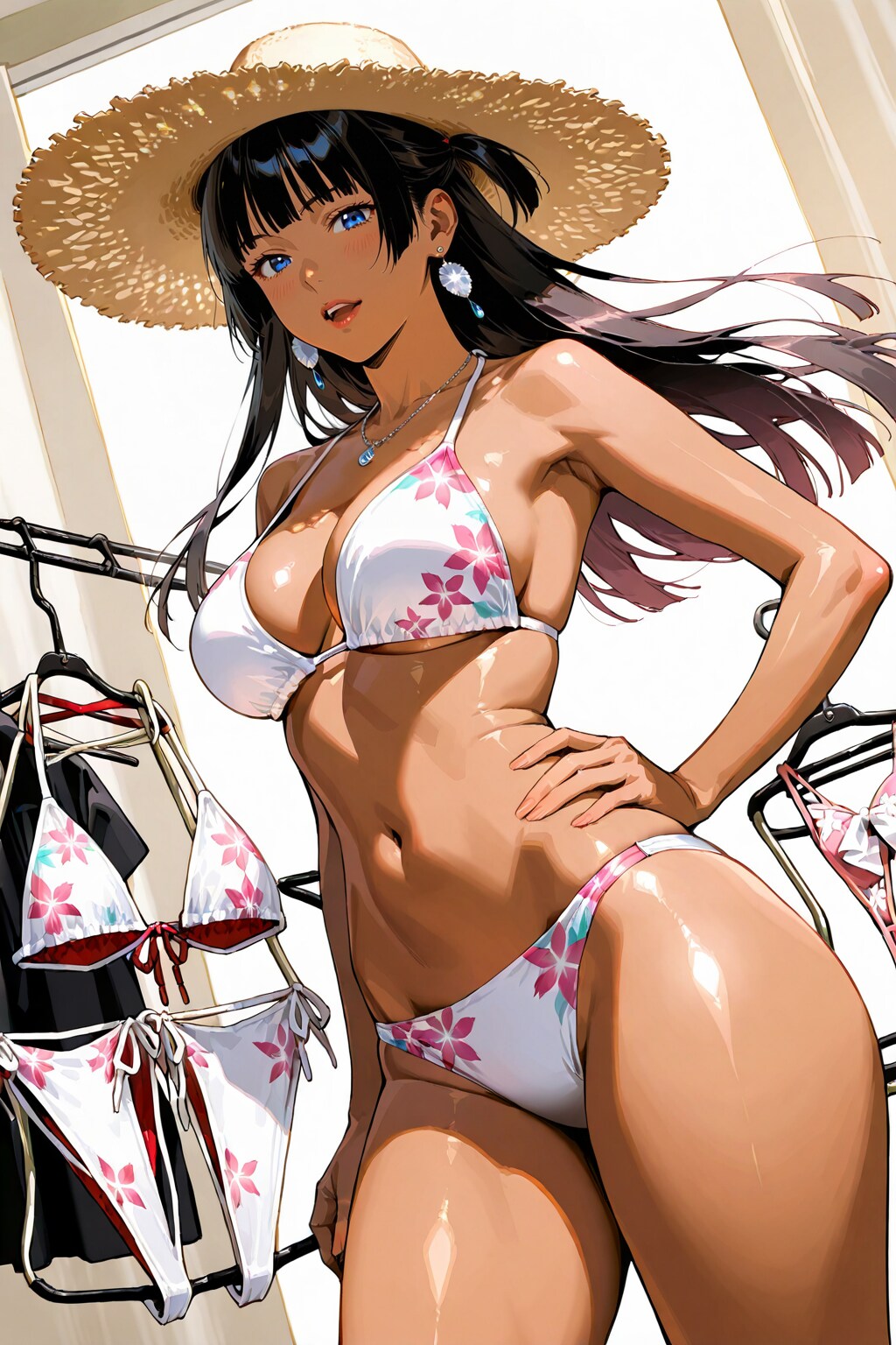 麦わら花柄ビキニ