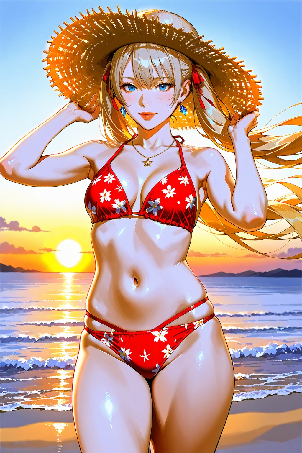 麦わら花柄ビキニ