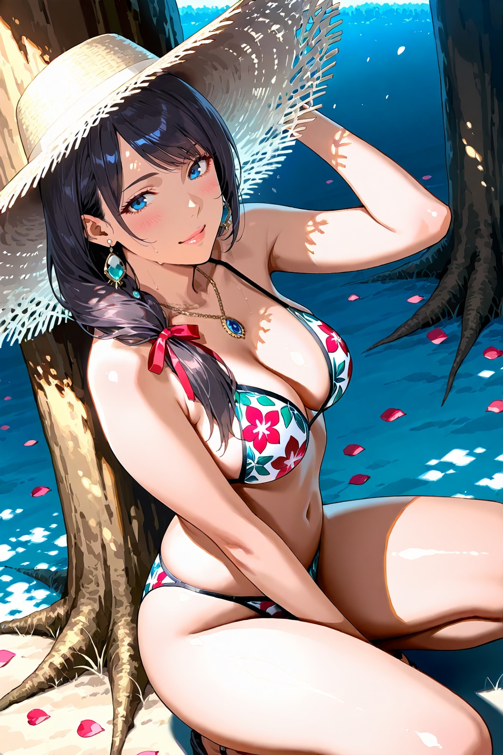 麦わら花柄ビキニ