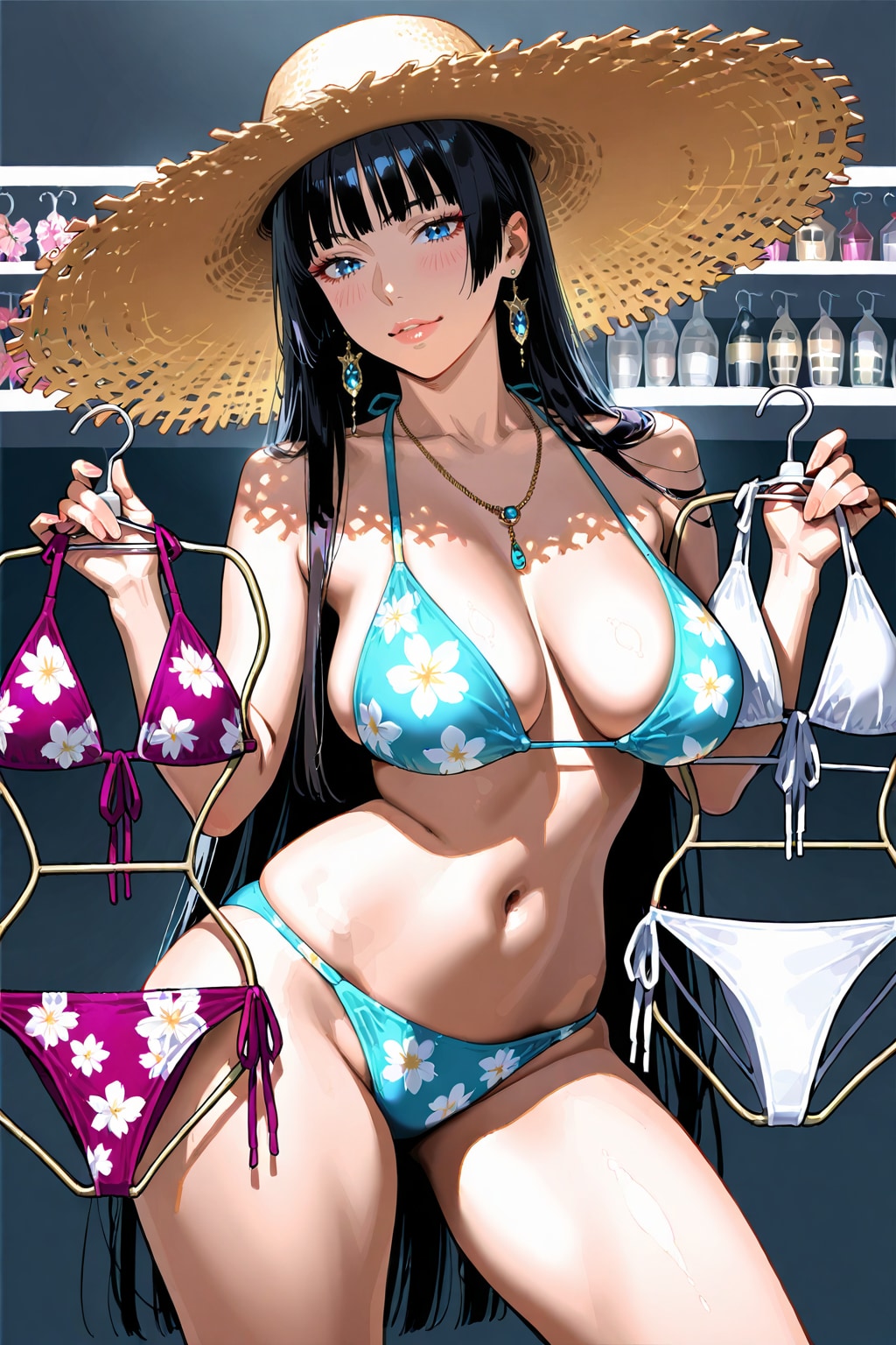 麦わら花柄ビキニ