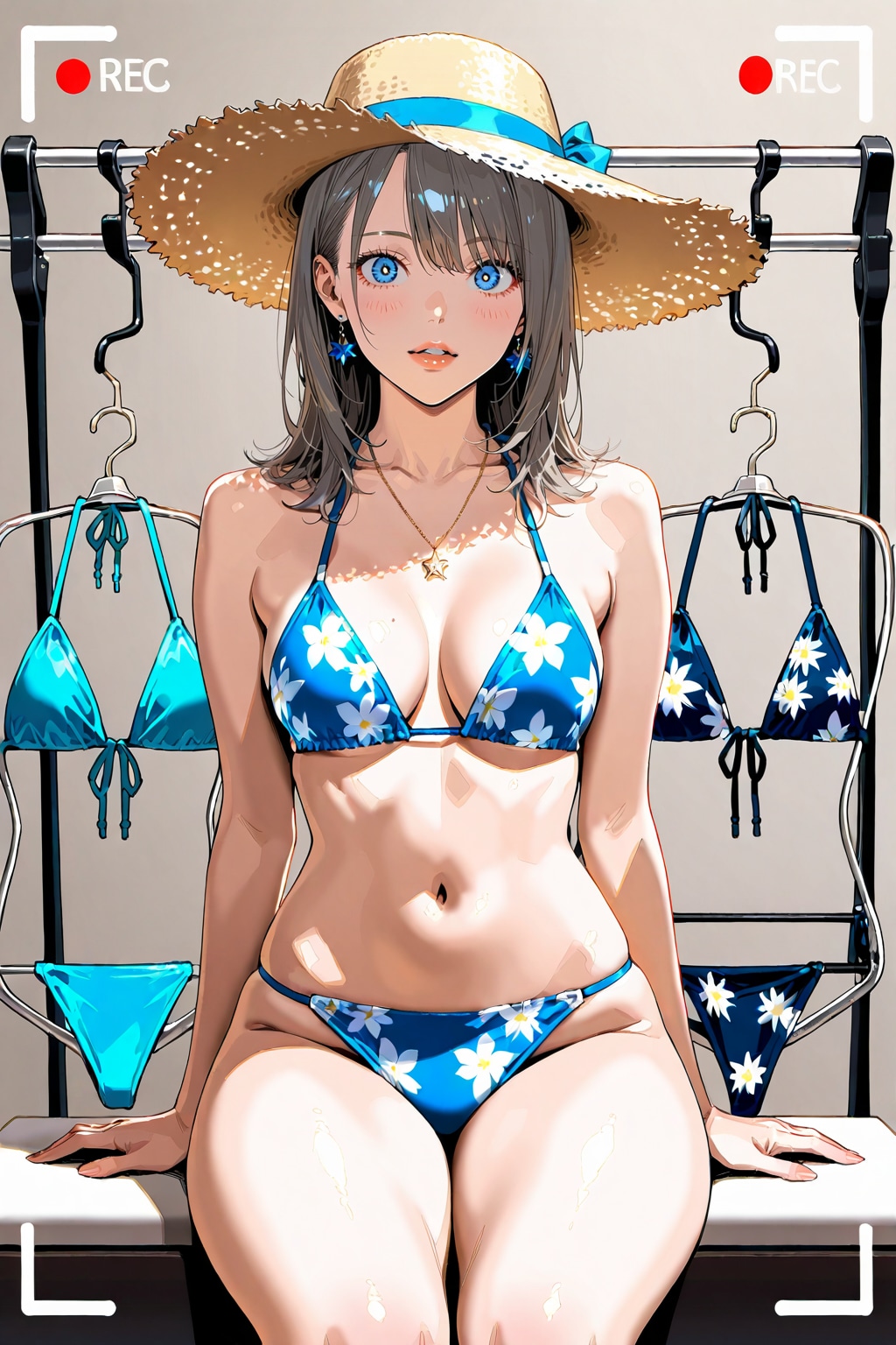 麦わら花柄ビキニ