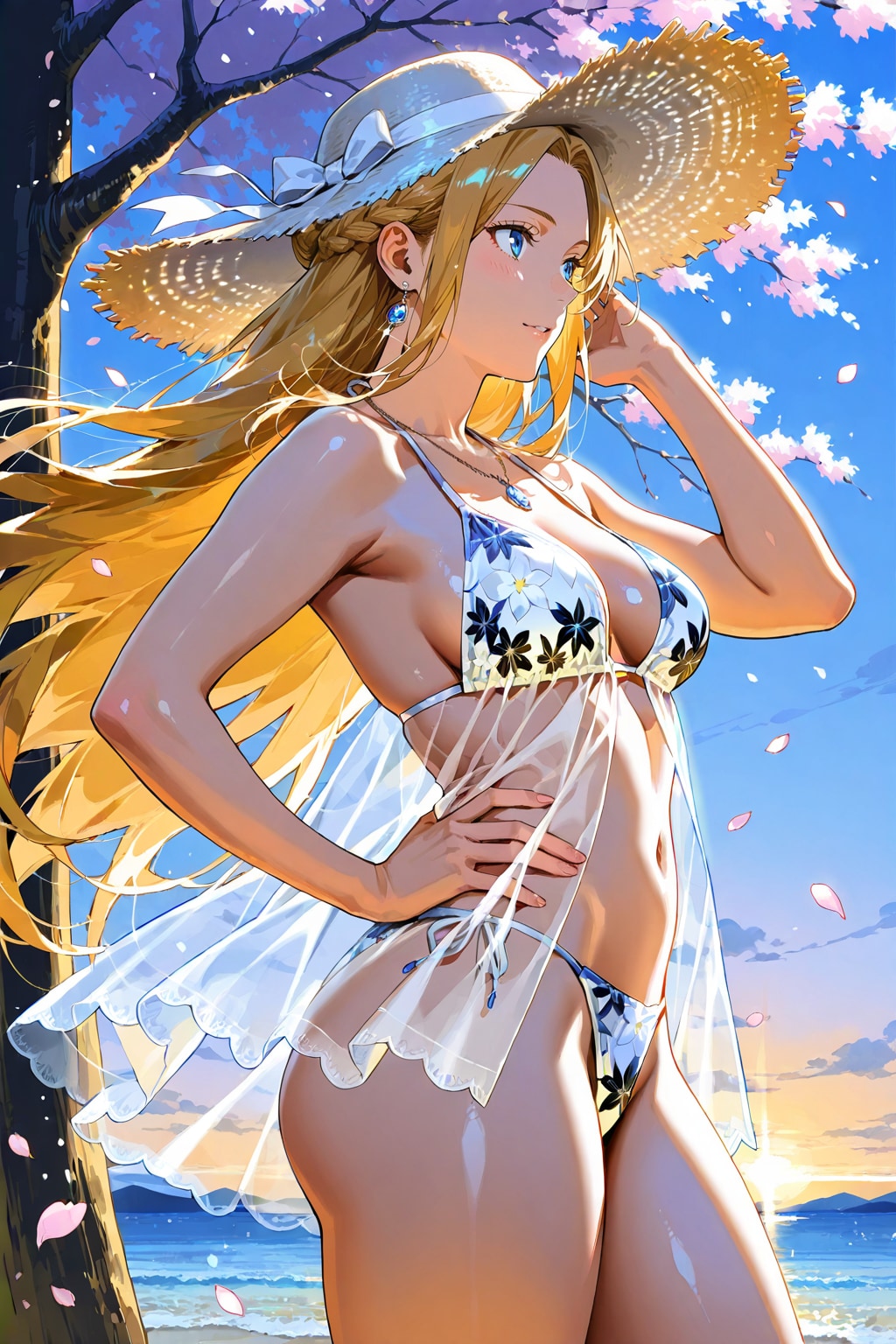 麦わら花柄ビキニ