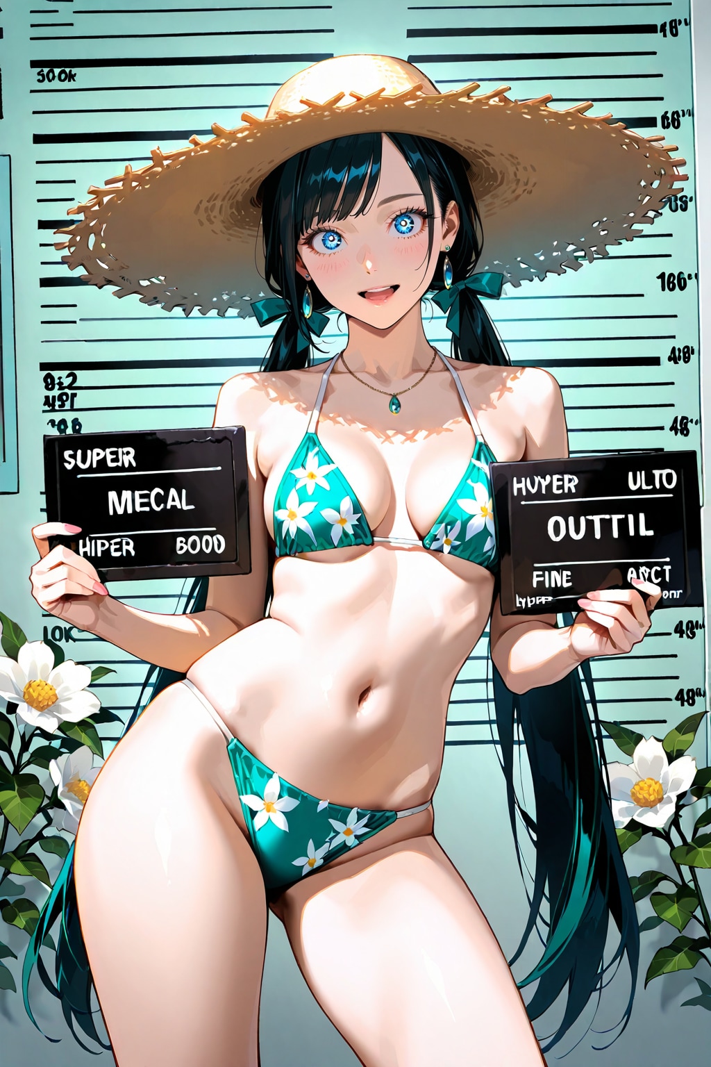 麦わら花柄ビキニ
