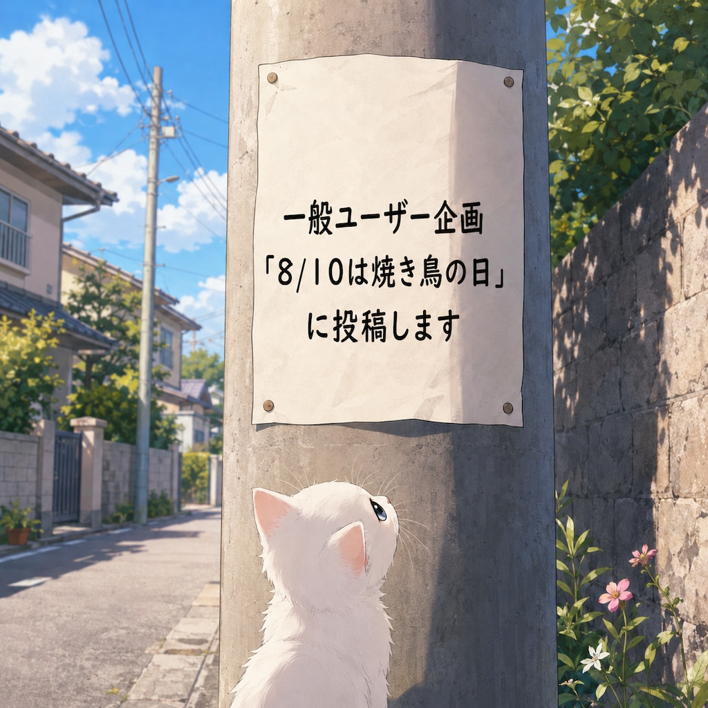 張り紙を見ている子猫