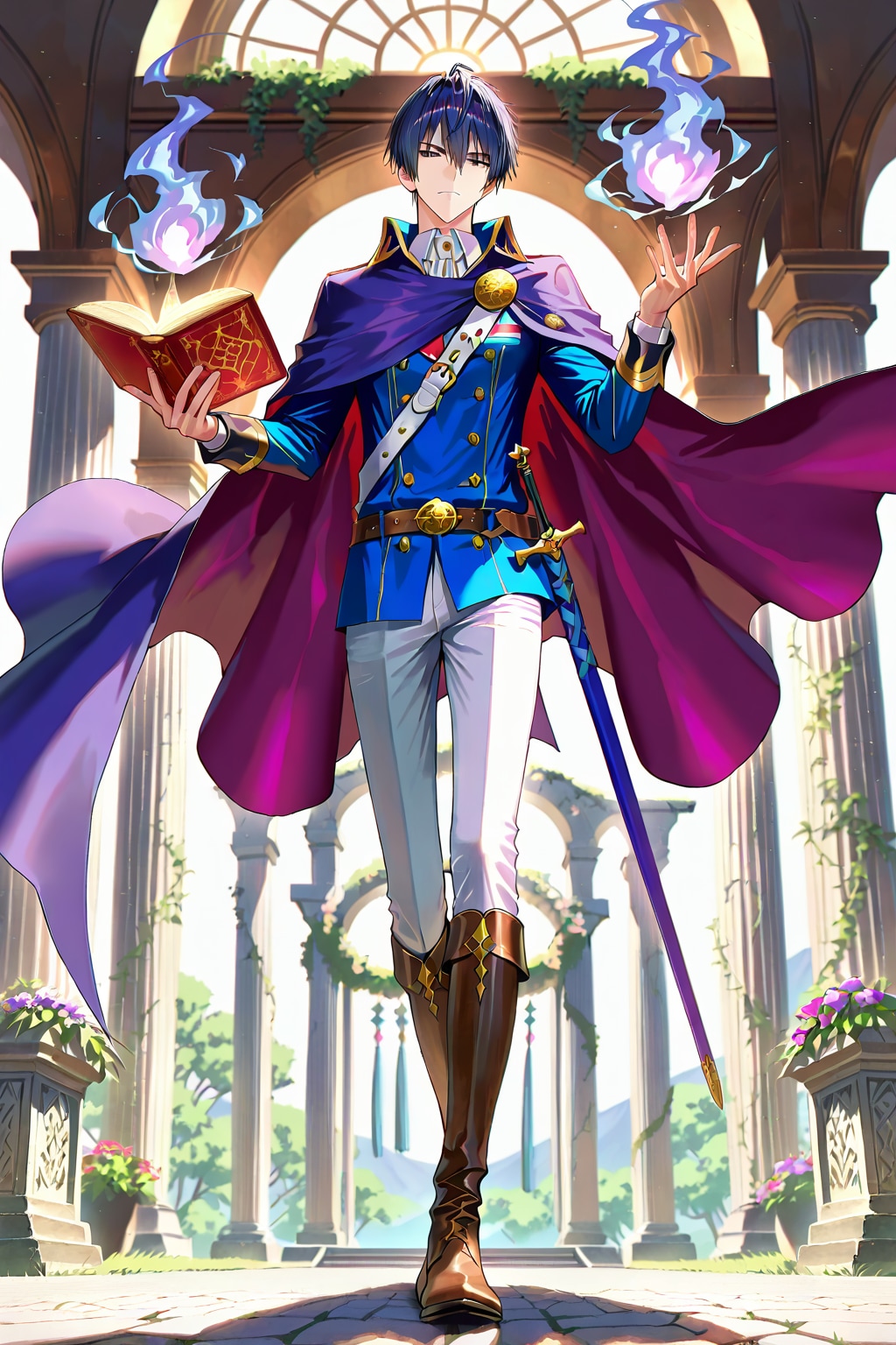 ファンタジーな古代遺跡の前、大きな男性魔導師1-1-1-1-6-1 | の人気AIイラスト・グラビア