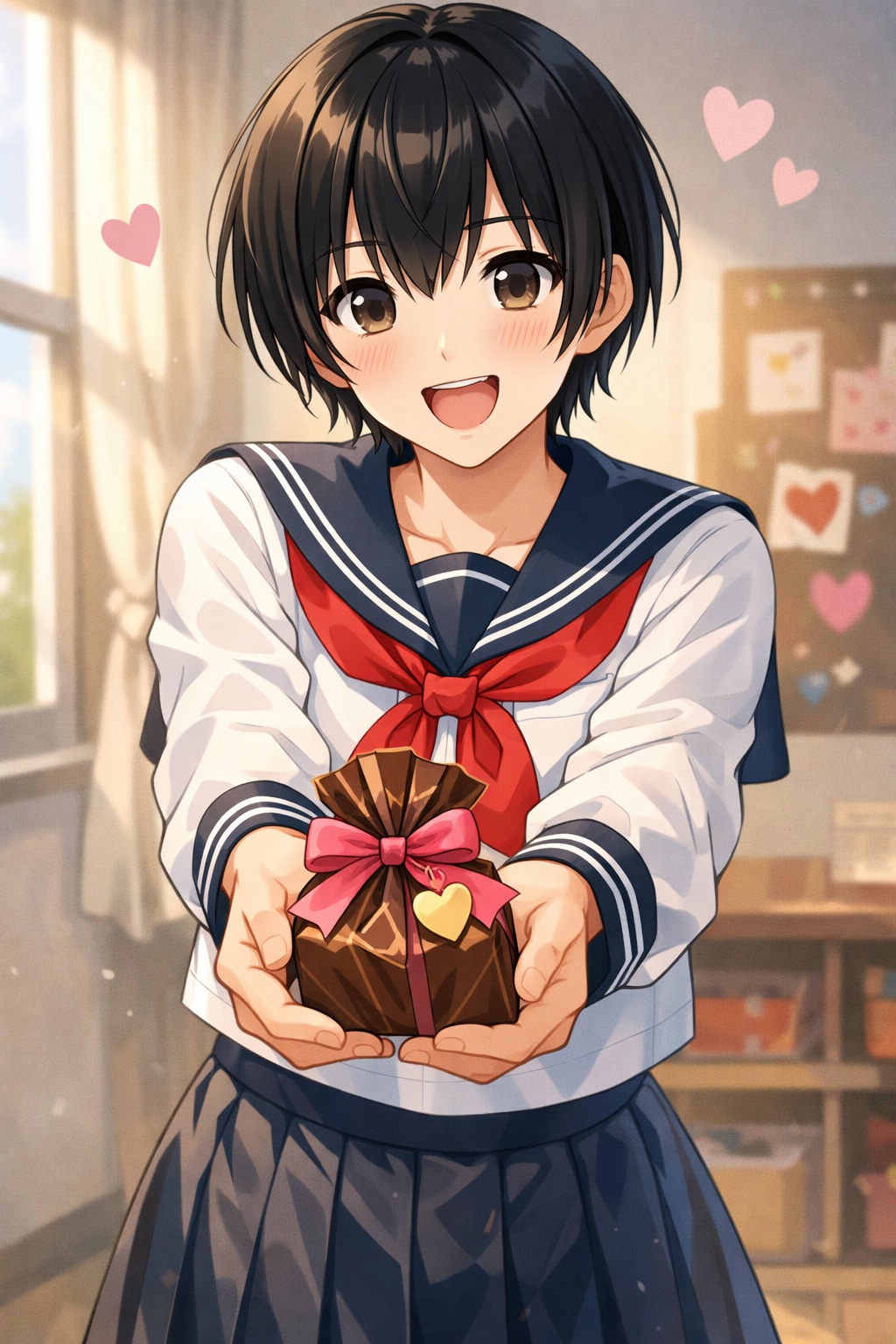 女の子にチョコを貰えなかった男子にチョコを渡す男の娘 | の人気AIイラスト・グラビア