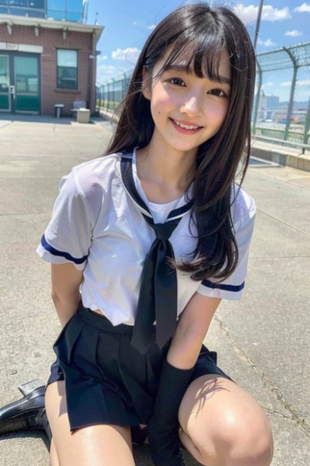 しゃがみセーラー服女子①
