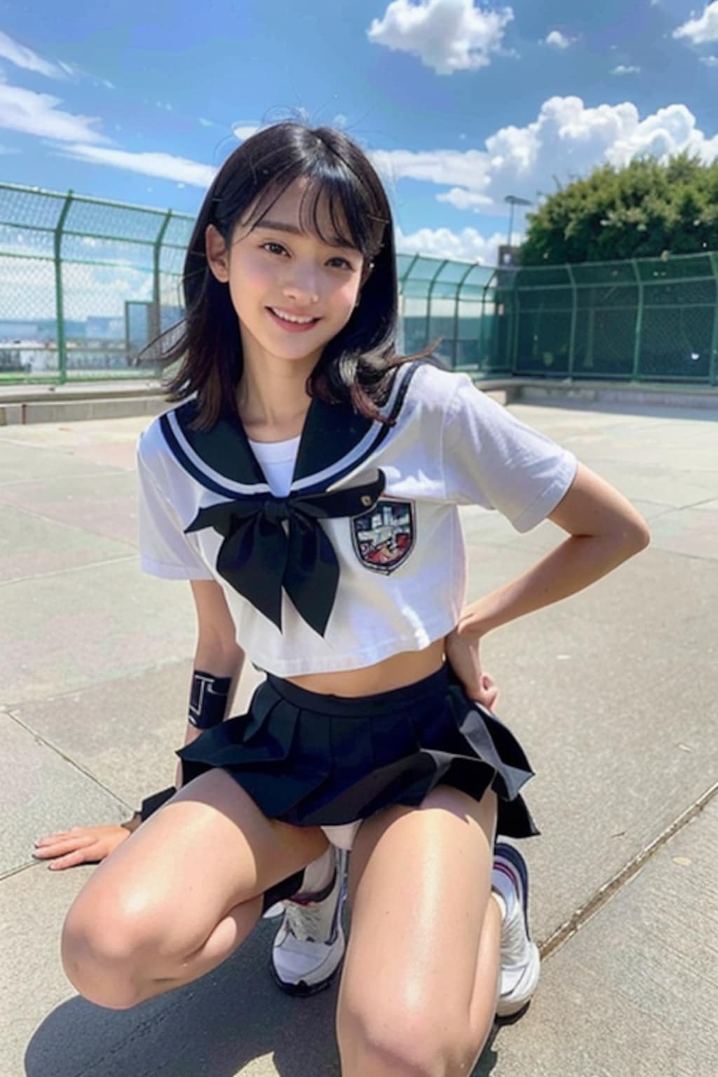 しゃがみセーラー服女子①