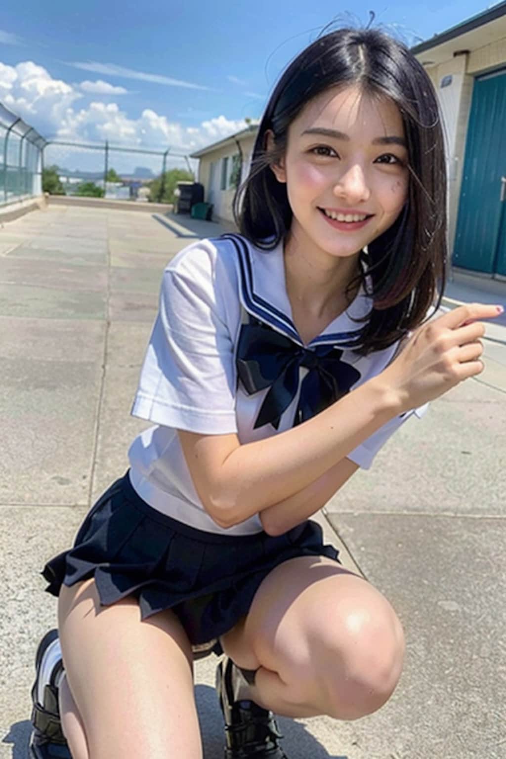 しゃがみセーラー服女子①