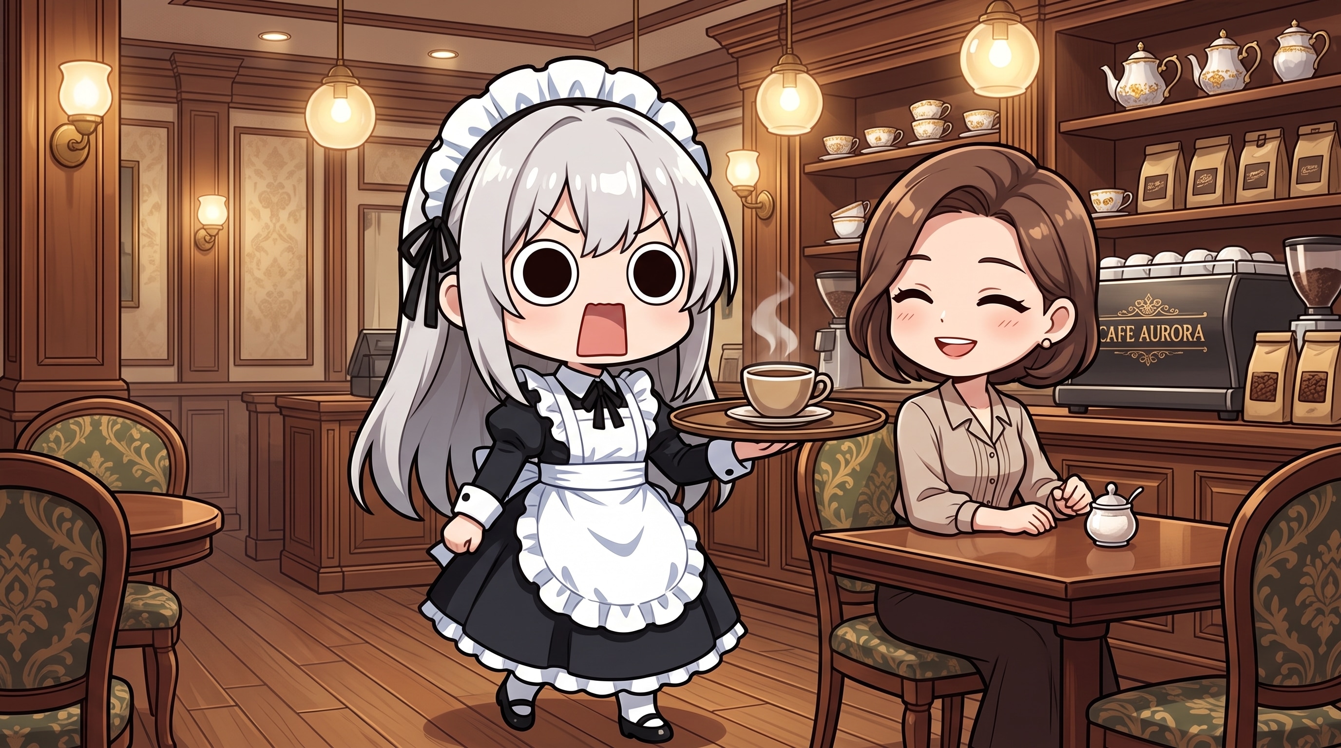 コーヒーを運ぶメイド服えらいこっちゃ嬢 | の人気AIイラスト・グラビア